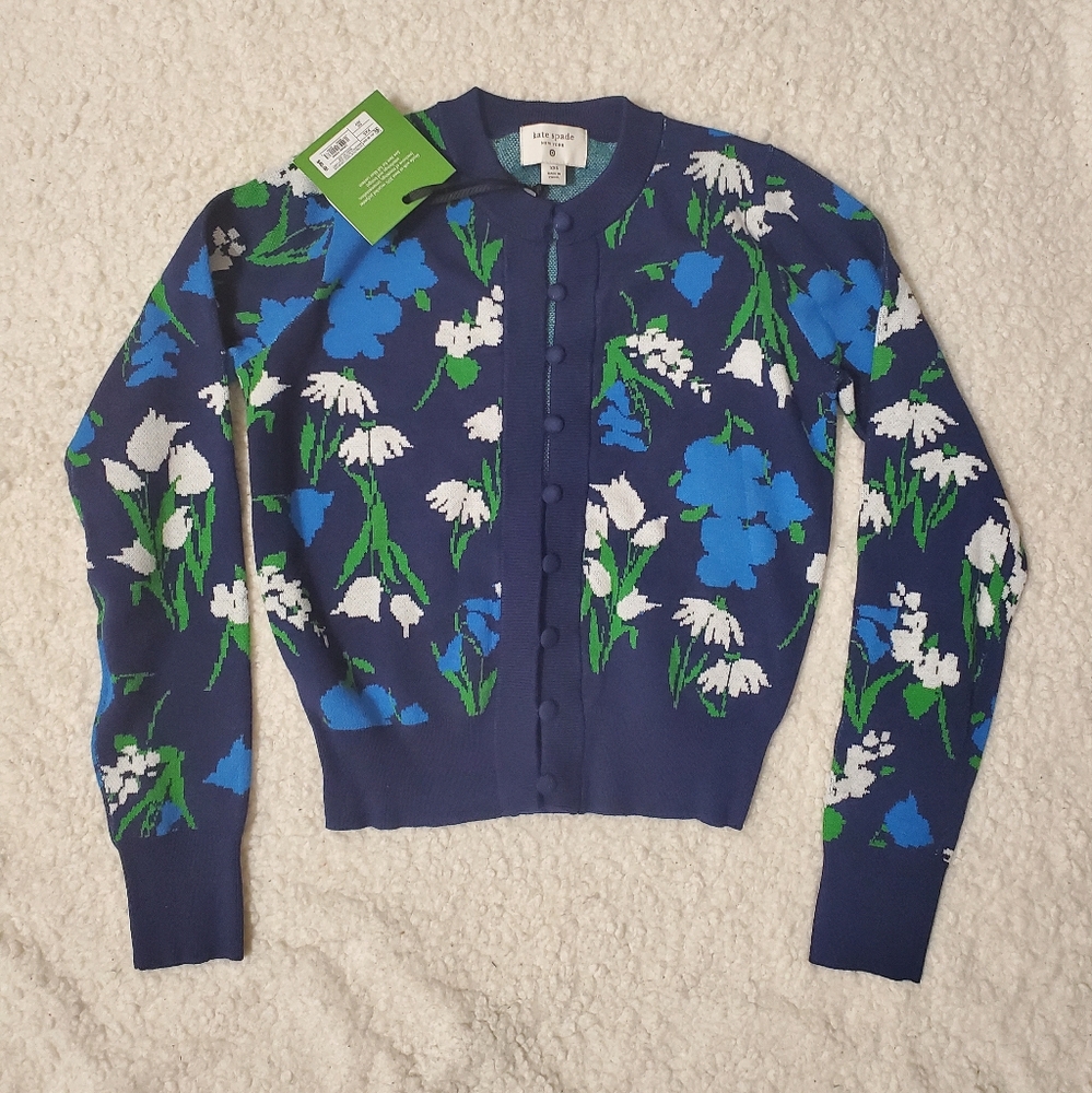 Kate Spade New York Women's Mixed Floral Cardigan - Blue/Green/White XS - Picture 13 of 15